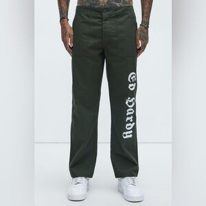 Men's Dark Green Graphic Utility Pants